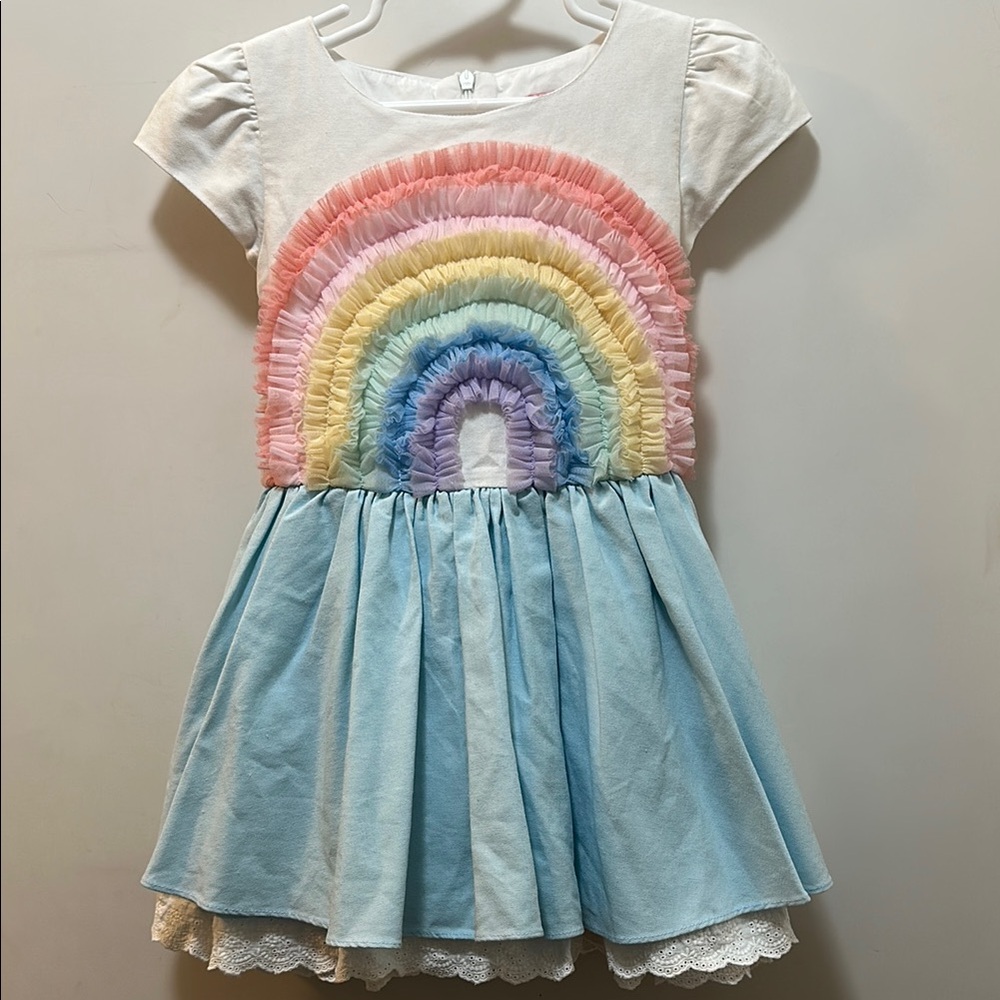 Girl August Brand Rainbow Ruffle Kids Dress Size 6